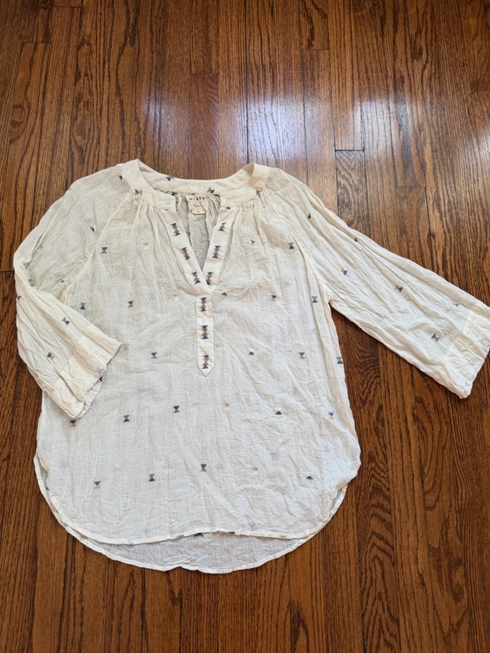 MIRTH Handmade Edition Boho Embroidered V-Neck Cream Women's Top Handmade